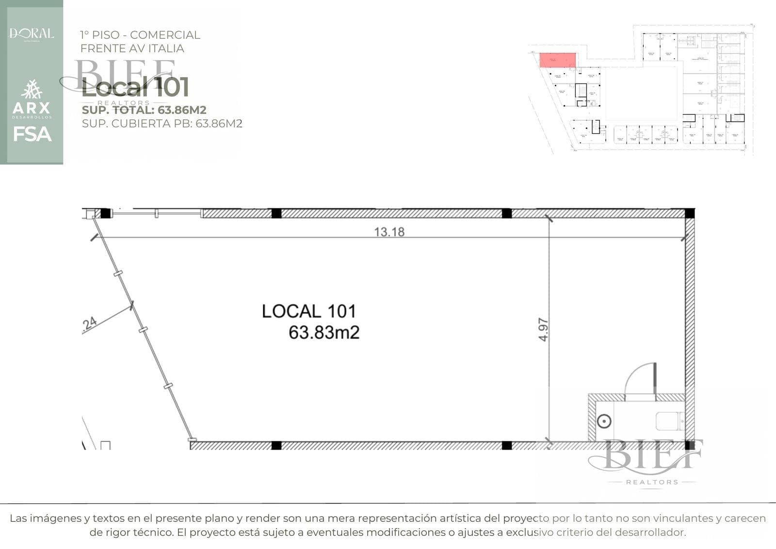 Local 64m² 1° Piso Frente Av. Italia · DORAL CC
