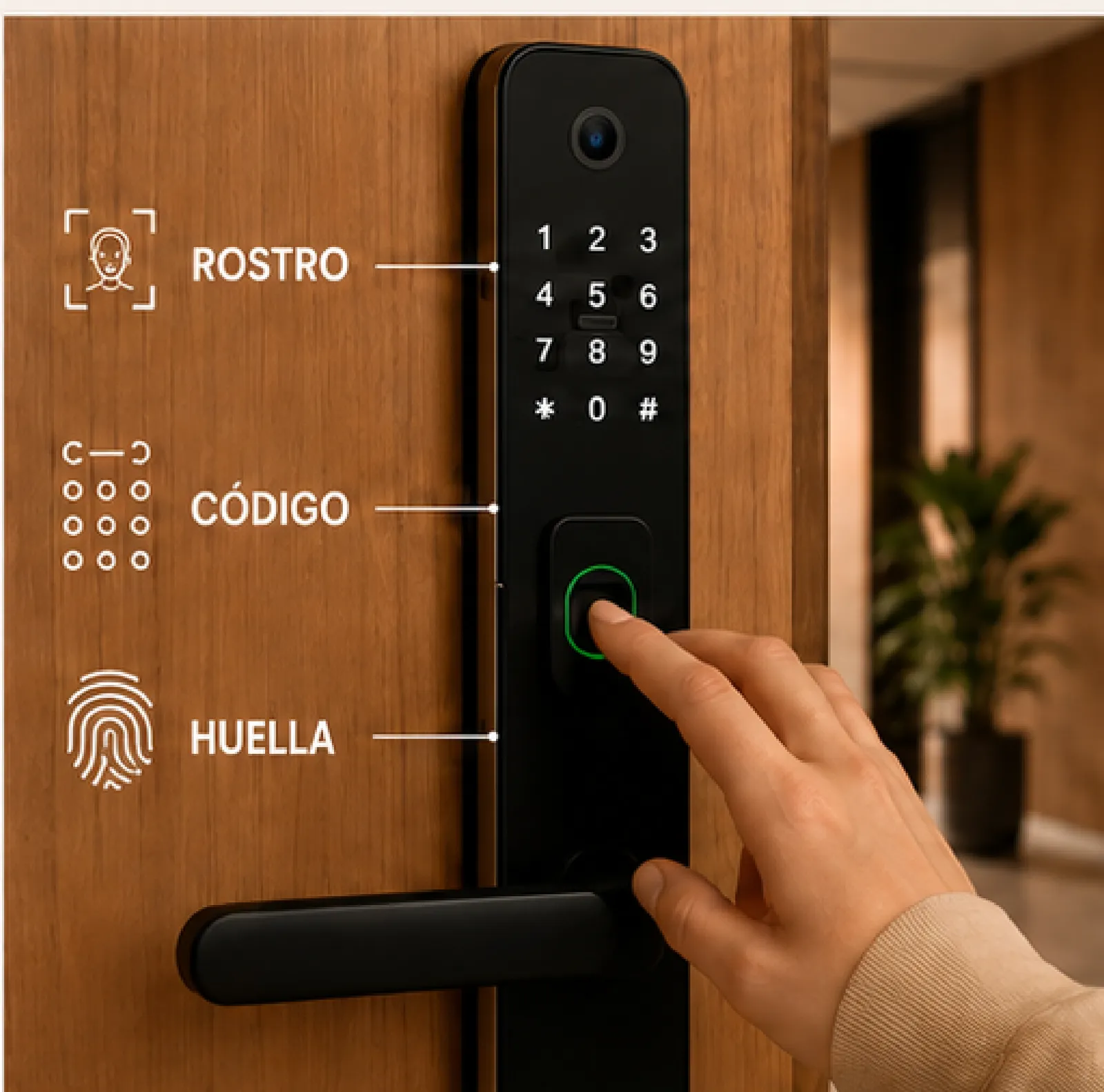 Cerradura inteligente de una unidad EVO: reconocimiento facial, teclado numérico y lector de huella