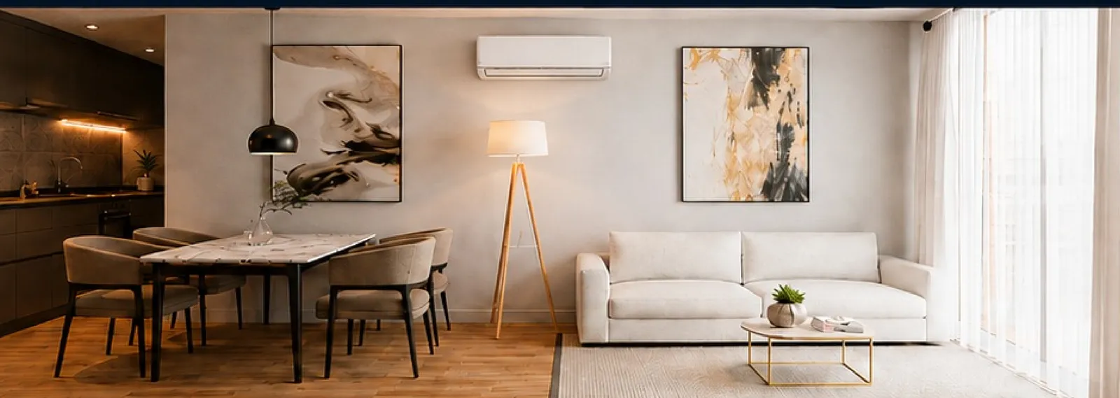 Living comedor EVO Integral con el equipo de aire acondicionado ya instalado